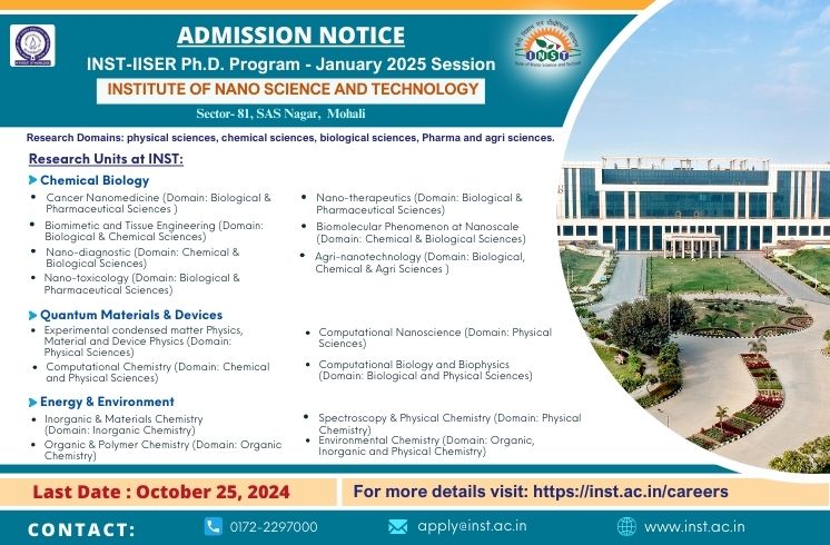 Latest update: Advertisement for INST-IISER Ph.D. Program - January 2025 Session